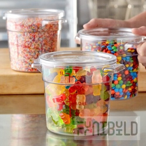 Choice 1 Qt. Clear Round Polycarbonate Food Storage Container with Lid - 12/Case