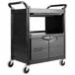 Rubbermaid® FG345700BLA Black Utility Cart with Lockable Doors and Sliding Drawer Rubbermaid® FG345700BLA Black Utility Cart with Lockable Doors and Sliding Drawer
