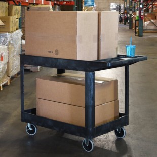 Luxor XLC11-B Black Two Tub Shelf Heavy-Duty Utility Cart - 24 1/2