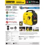 Champion Power Equipment 79 CC Dual Fuel Inverter Portable Generator with CO Shield and Parallel Kit 201183 - 2,500 / 1,850W, 120V