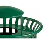 Lancaster Table & Seating 36 Gallon Heavy-Duty Round Green Steel Slatted Outdoor Trash Can with Rain Bonnet Lid