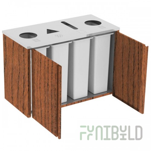 Lakeside 3418VC Stainless Steel Rectangular Refuse (2) / Recycle / Paper Station with Top Access and Victorian Cherry Laminate Finish - 48 1/2