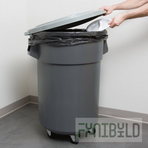Continental Huskee 44 Gallon Gray Round Trash Can, Lid, and Dolly Kit