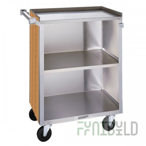 Lakeside 810LM 3 Shelf Medium Duty Stainless Steel Utility Cart with Enclosed Base and Light Maple Finish - 16 7/8