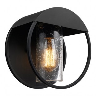 Globe Modern Outdoor Matte Black Wall Sconce with Seeded Glass Shade - 120V, 60W Globe Modern Outdoor Matte Black Wall Sconce with Seeded Glass Shade - 120V, 60W