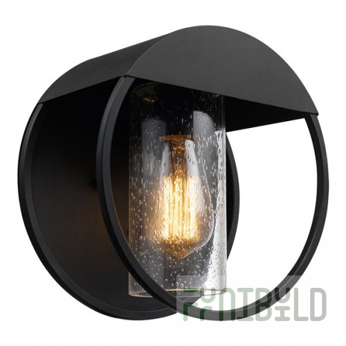 Globe Modern Outdoor Matte Black Wall Sconce with Seeded Glass Shade - 120V, 60W