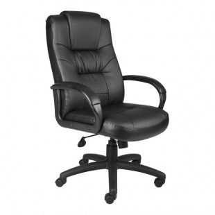 Boss Black LeatherPlus High-Back Executive Chair with Padded Loop Arms Boss Black LeatherPlus High-Back Executive Chair with Padded Loop Arms