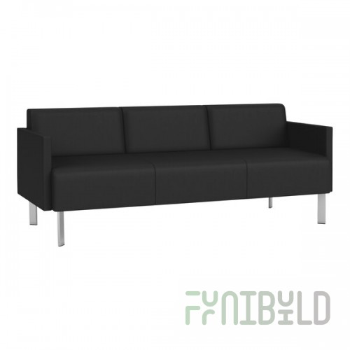 Lesro Luxe Lounge Series Patriot Plus Black Vinyl 3-Seat Sofa with Upholstered Arms and Steel Legs
