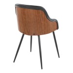 LumiSource Bacci Walnut Wood and Black Faux Leather Arm Chair with Black Metal Legs - 2/Case LumiSource Bacci Walnut Wood and Black Faux Leather Arm Chair with Black Metal Legs - 2/Case