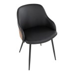 LumiSource Bacci Walnut Wood and Black Faux Leather Arm Chair with Black Metal Legs - 2/Case LumiSource Bacci Walnut Wood and Black Faux Leather Arm Chair with Black Metal Legs - 2/Case