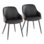 LumiSource Bacci Walnut Wood and Black Faux Leather Arm Chair with Black Metal Legs - 2/Case LumiSource Bacci Walnut Wood and Black Faux Leather Arm Chair with Black Metal Legs - 2/Case