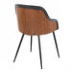 LumiSource Bacci Walnut Wood and Black Faux Leather Arm Chair with Black Metal Legs - 2/Case LumiSource Bacci Walnut Wood and Black Faux Leather Arm Chair with Black Metal Legs - 2/Case