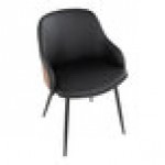 LumiSource Bacci Walnut Wood and Black Faux Leather Arm Chair with Black Metal Legs - 2/Case LumiSource Bacci Walnut Wood and Black Faux Leather Arm Chair with Black Metal Legs - 2/Case