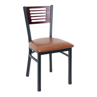 BFM Seating Espy Sand Black Customizable Metal Side Chair with Mahogany Wooden Back and 2