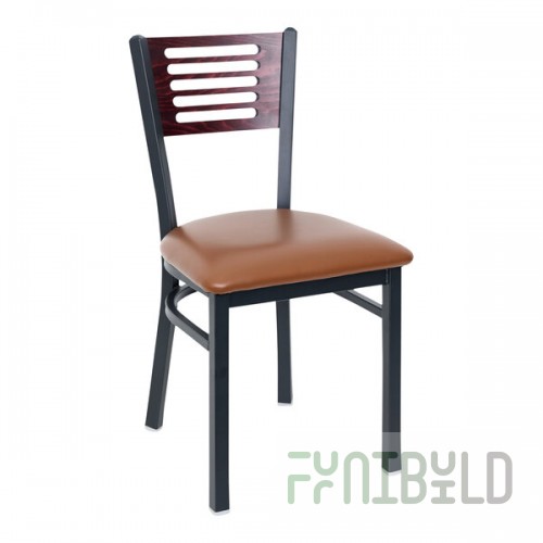 BFM Seating Espy Sand Black Customizable Metal Side Chair with Mahogany Wooden Back and 2