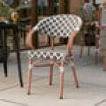 Lancaster Table & Seating Bistro Black and White Birdseye Weave Rattan Outdoor Arm Chair Lancaster Table & Seating Bistro Black and White Birdseye Weave Rattan Outdoor Arm Chair