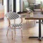 Lancaster Table & Seating Bistro Black and White Birdseye Weave Rattan Outdoor Arm Chair Lancaster Table & Seating Bistro Black and White Birdseye Weave Rattan Outdoor Arm Chair