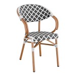 Lancaster Table & Seating Bistro Black and White Birdseye Weave Rattan Outdoor Arm Chair Lancaster Table & Seating Bistro Black and White Birdseye Weave Rattan Outdoor Arm Chair
