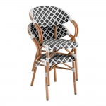 Lancaster Table & Seating Bistro Black and White Birdseye Weave Rattan Outdoor Arm Chair Lancaster Table & Seating Bistro Black and White Birdseye Weave Rattan Outdoor Arm Chair