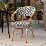 Lancaster Table & Seating Bistro Black and White Birdseye Weave Rattan Outdoor Arm Chair Lancaster Table & Seating Bistro Black and White Birdseye Weave Rattan Outdoor Arm Chair