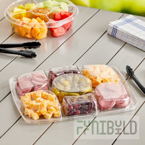 Inline Plastics Essentials 80 oz. Clear PET Plastic 7-Compartment Rectangular Platter with Lid - 60/Case