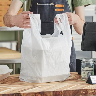 Choice Customizable 1/6 Standard Size White Unprinted Medium-Duty Plastic T-Shirt Bag - 1,000/Case Choice Customizable 1/6 Standard Size White Unprinted Medium-Duty Plastic T-Shirt Bag - 1,000/Case