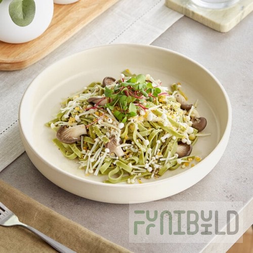 Acopa Pangea 22 oz. Fog White Matte Porcelain Pasta Bowl - Sample