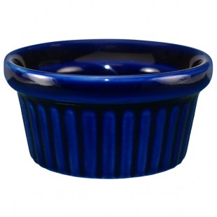 International Tableware Cancun 2 oz. Cobalt Blue Stoneware Fluted Ramekin - 36/Case