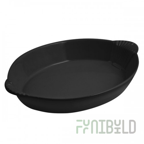 Bon Chef 2078BLK 4 Qt. Black Sandstone Finish Cast Aluminum Oval Casserole Dish with Shell Handles