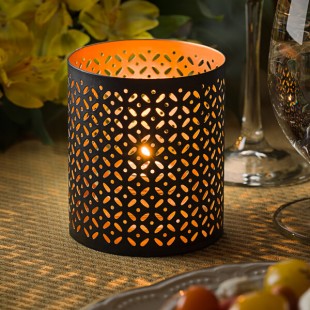 Hollowick 6105 Monarch Black and Gold Perforated Metal Votive Hollowick 6105 Monarch Black and Gold Perforated Metal Votive