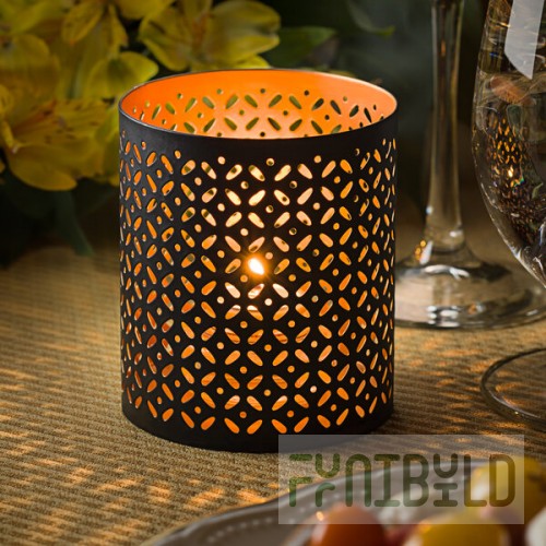 Hollowick 6105 Monarch Black and Gold Perforated Metal Votive