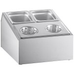 ServSense Stainless Steel Hotel Pan Organizer Set with (2) 1/6 Size Pans and (2) Flatware Cylinders ServSense Stainless Steel Hotel Pan Organizer Set with (2) 1/6 Size Pans and (2) Flatware Cylinders
