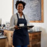 Choice Navy Blue Poly-Cotton Front of House Bib Apron with 3 Pockets - 25 Choice Navy Blue Poly-Cotton Front of House Bib Apron with 3 Pockets - 25