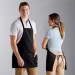 Choice Navy Blue Poly-Cotton Front of House Bib Apron with 3 Pockets - 25 Choice Navy Blue Poly-Cotton Front of House Bib Apron with 3 Pockets - 25