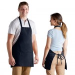 Choice Navy Blue Poly-Cotton Front of House Bib Apron with 3 Pockets - 25 Choice Navy Blue Poly-Cotton Front of House Bib Apron with 3 Pockets - 25