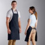 Choice Navy Blue Poly-Cotton Front of House Bib Apron with 3 Pockets - 25 Choice Navy Blue Poly-Cotton Front of House Bib Apron with 3 Pockets - 25