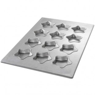 Chicago Metallic 43045 12 Cup 6 oz. Glazed Aluminized Steel Mini-Star Specialty Pan - 17 7/8 Chicago Metallic 43045 12 Cup 6 oz. Glazed Aluminized Steel Mini-Star Specialty Pan - 17 7/8