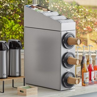 KleanTake by ServSense Stainless Steel Countertop 8-44 oz. Cup Dispenser Cabinet with Lid / Straw / Condiment Organizer - 3 Slots KleanTake by ServSense Stainless Steel Countertop 8-44 oz. Cup Dispenser Cabinet with Lid / Straw / Condiment Organizer - 3 Slots