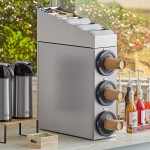 KleanTake by ServSense Stainless Steel Countertop 8-44 oz. Cup Dispenser Cabinet with Lid / Straw / Condiment Organizer - 3 Slots