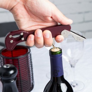 Franmara 2034-03 Boomerang Customizable Waiter's Corkscrew with Burgundy Handle