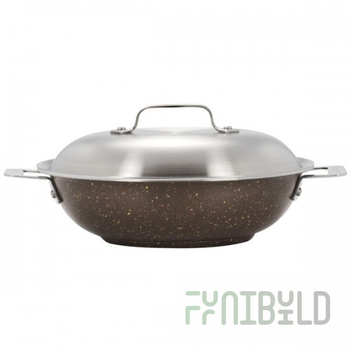 Bon Chef 60006COFFEE Cucina 3.5 Qt. Coffee Stainless Steel Induction Brazier Pan with Lid