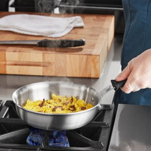 Vollrath Tribute 2 Qt. Tri-Ply Stainless Steel Saucier Pan with Black Silicone Handle 722120