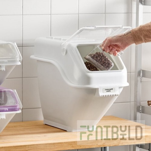Baker's Lane 6.3 Gallon / 100 Cup Shelf Ingredient Bin with Flip Lid, Label Sheet, and Scoop
