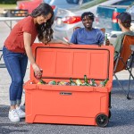CaterGator CG100CLW Coral 110 Qt. Mobile Rotomolded Outdoor Cooler / Ice Chest