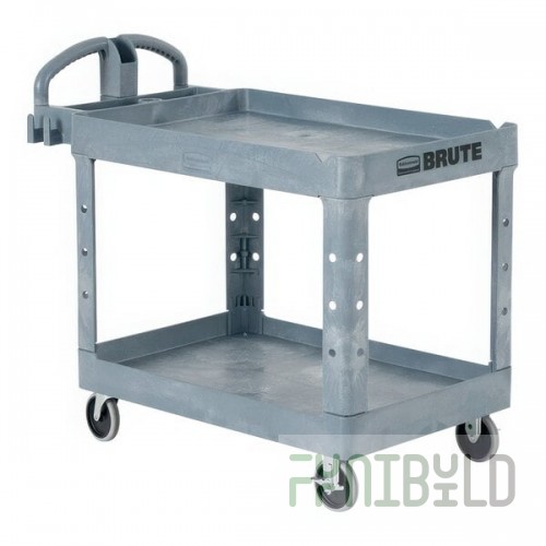 Rubbermaid® 2192463 BRUTE Gray Large Lipped Two Shelf Utility Cart with Ergonomic Handle
