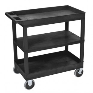 Luxor EC121HD-B Black Two Tub and One Flat Shelf Heavy-Duty Utility Cart - 35 1/4