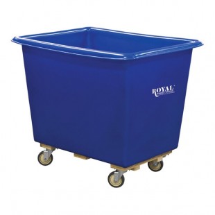 Royal Basket Trucks 10 Cu. Ft. Blue Poly Truck with Wood Base and 2 Rigid / 2 Swivel Casters R08-BLX-PTC-4UNN