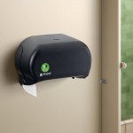 San Jamar Versatwin EcoLogic R3600REBK Black Double Roll Standard Toilet Tissue Dispenser