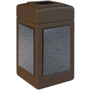Commercial Zone 720322K StoneTec 42 Gallon Square Brown Open Top Decorative Trash Can with Pepperstone Panels