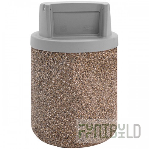 Wausau Tile TF1170 42 Gallon Concrete Round Trash Can with Plastic Push-Door Top
